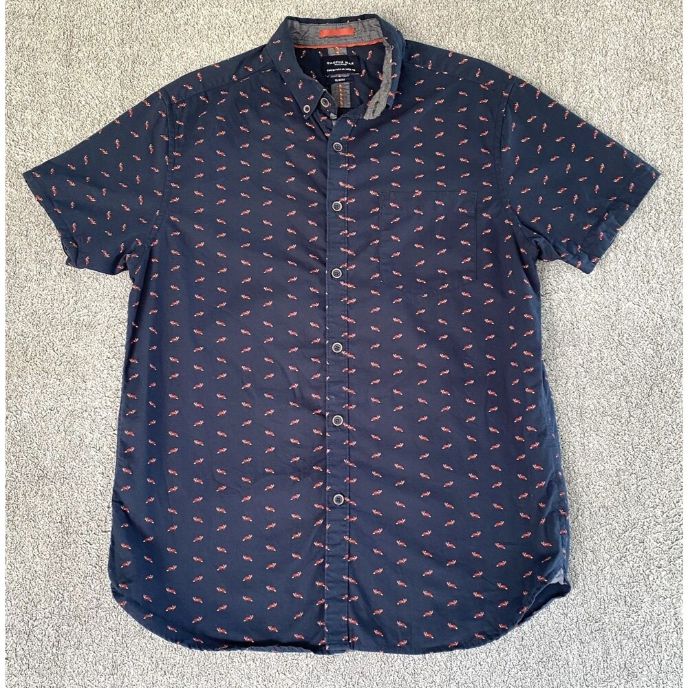 Cactus Man Men's Button Down Shirt Short Sleeve Fox All Over Print Size Medium